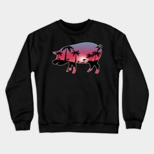Pig Beautiful Sunset Beach Palm Tree Crewneck Sweatshirt